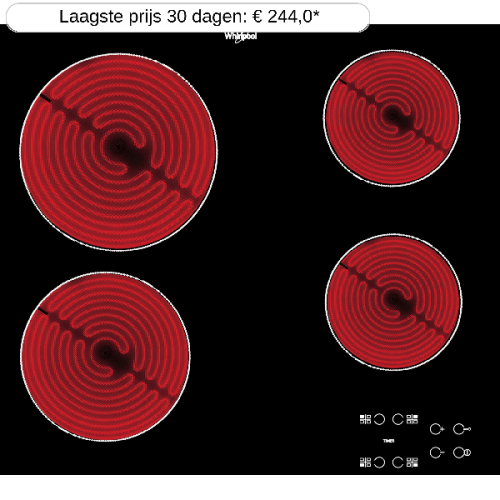 WHIRLPOOL AKT 8090 NE - Kookplaat - Half geïntegreerd - Keramisch - 2-fasen (Perilex) - breedte 58 cm
