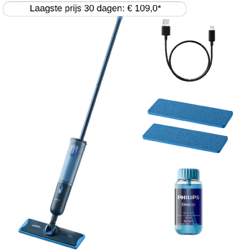 PHILIPS OneUp XV3101/11 Elektrische dweil Blauw Inclusief 2 dweildoeken