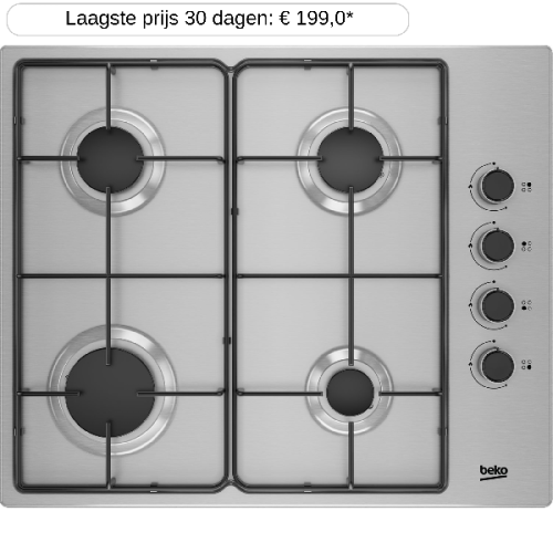 BEKO HIGG64123SX - Kookplaat - Half geïntegreerd - Gas - breedte 61 cm