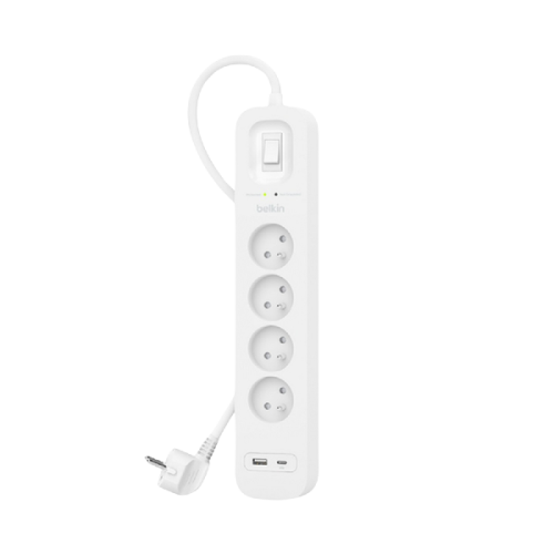 BELKIN Stekkerdoos met 4 stopcontacten + USB-C / USB-A poorten Wit (SRB001CA2M)