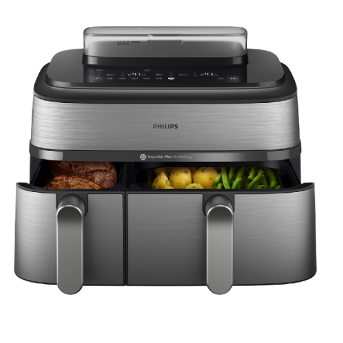 PHILIPS  Airfryer 5000-serie Dual Basket Met Stoomfunctie - NA555/00 - Dubbele Mand - SteamClean - 9L - Tot 6 Personen - Hetelucht friteuse - Zwart