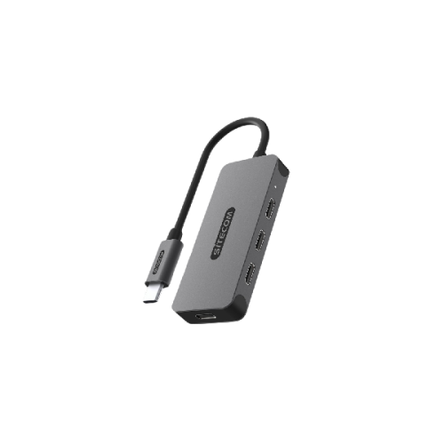 SITECOM Hub USB-C Pro naar 4 x USB-C PD Zilver / Zwart (CN-5015)