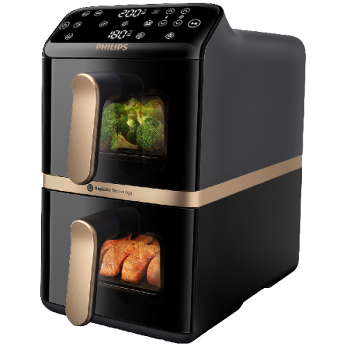 PHILIPS  Airfryer 4000-serie Dual-Stacked - Dubbele Airfryer - NA462/70 - 2 Lades (Sync) - 10 L - Tot 6 Personen - Bespaart 45% Ruimte - Heteluchtfriteuse - Zwart