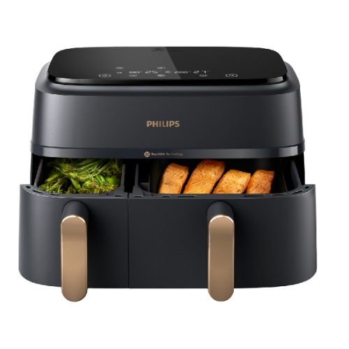 PHILIPS  Airfryer 3000-serie Dual Basket - NA352/00 - Dubbele Mand - 9 L - Tot 6 Personen  - Heteluchtfriteuse - Zwart