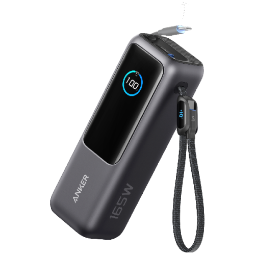 ANKER Powerbank Zolo (165W, ingebouwde intrekbare USB-C-kabel), 25000 mAh, Zwart Powerbank Zwart