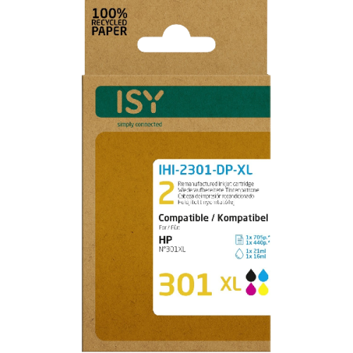 ISY 301XL Zwart en Cyaan / Magenta / Geel Duopack
