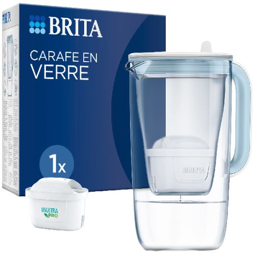 BRITA Glazen Waterfilterkan 2,5L - Licht Blauw - incl. 1 Maxtra Pro Waterfilter - Filtert, Kalk en Chloor